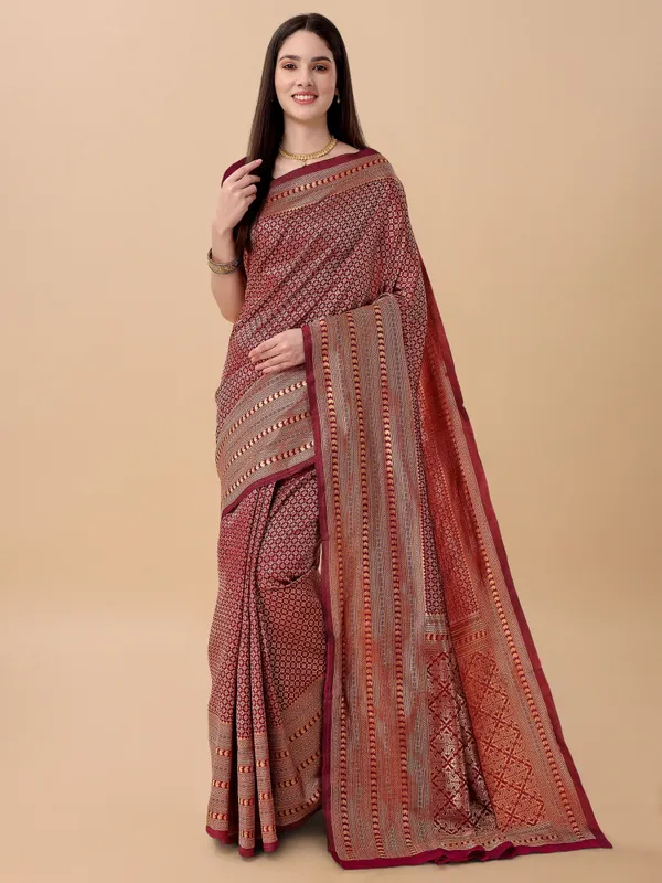 Marziyaa_Printed_Banarasi_Jacquard_Saree_(Maroon)
