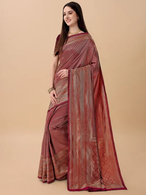 Marziyaa_Printed_Banarasi_Jacquard_Saree_(Maroon)