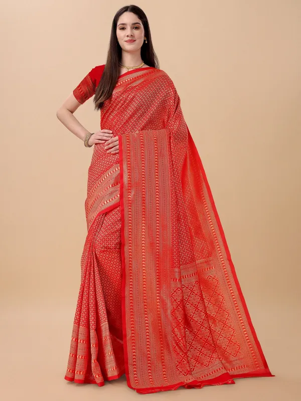 Marziyaa_Printed_Banarasi_Jacquard_Saree_(Red)