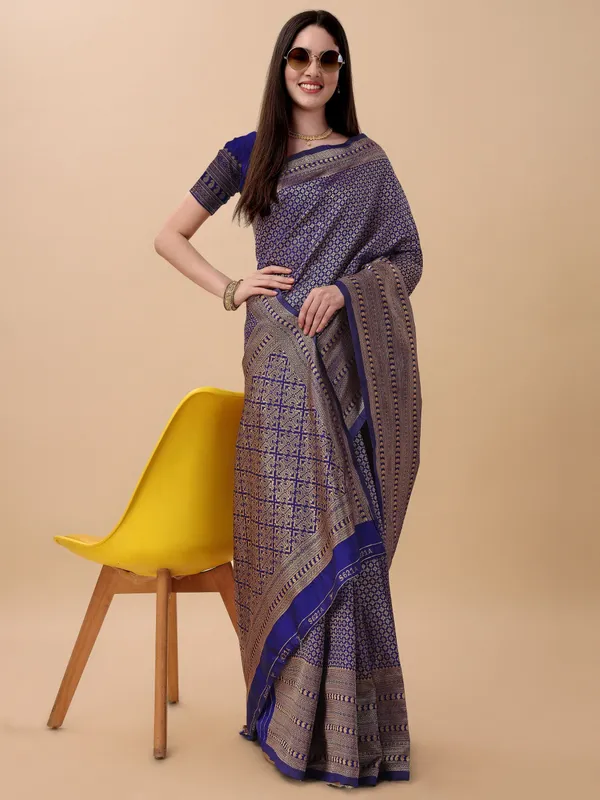Marziyaa_Printed_Banarasi_Jacquard_Saree_(Blue)