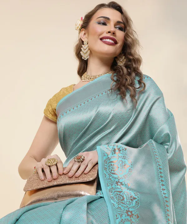 Marziyaa_Animal_Print_Banarasi_Jacquard_Saree_(Light_Blue)