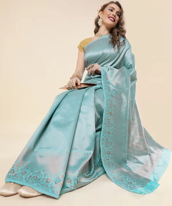 Marziyaa_Animal_Print_Banarasi_Jacquard_Saree_(Light_Blue)