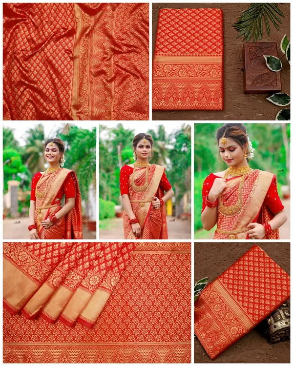 Marziyaa_Polka_Print_Banarasi_Jacquard_Saree_(Red)