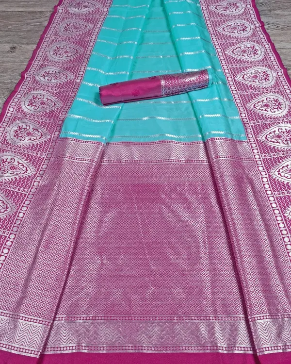 Marziyaa_Polka_Print_Banarasi_Jacquard_Saree_(Light_Blue)