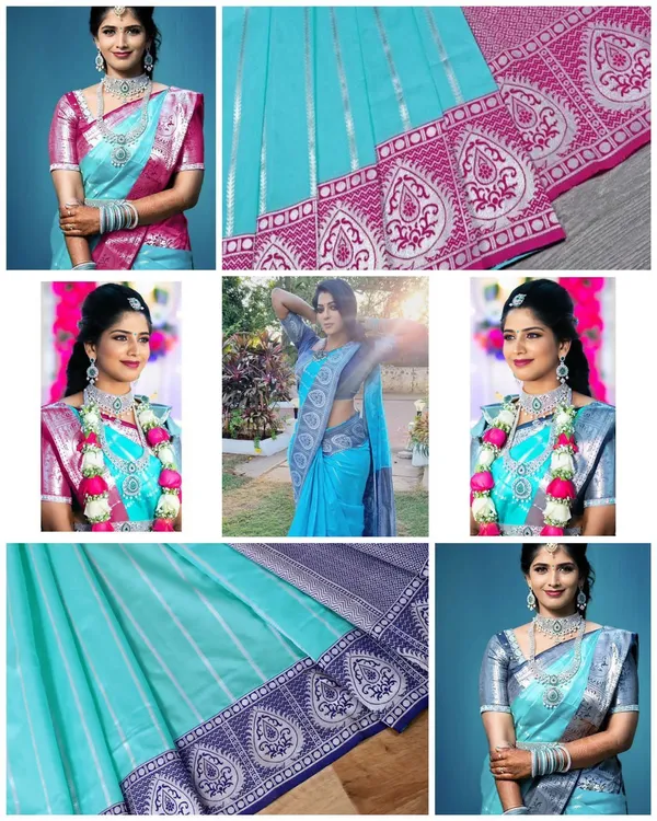 Marziyaa_Polka_Print_Banarasi_Jacquard_Saree_(Light_Blue)