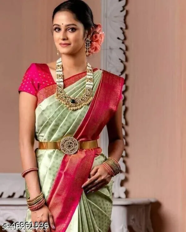 Marziyaa_Polka_Print_Banarasi_Jacquard_Saree_(Light_Green)