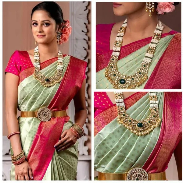 Marziyaa_Polka_Print_Banarasi_Jacquard_Saree_(Light_Green)
