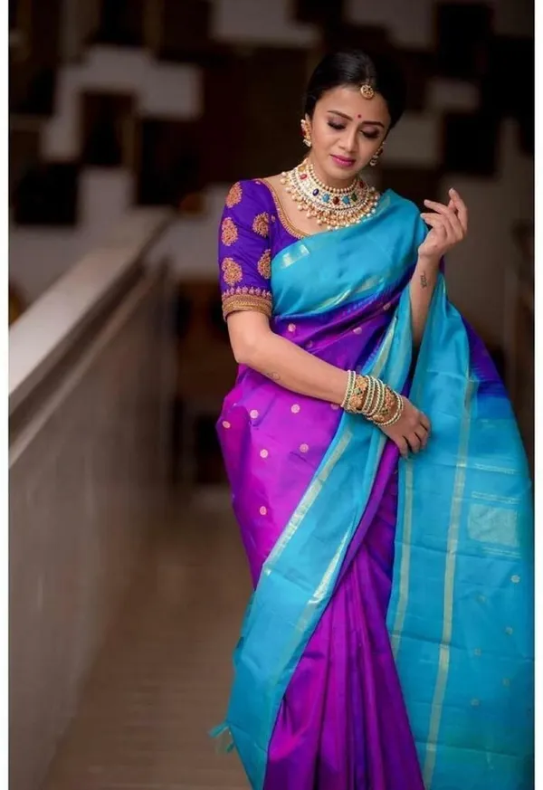 Marziyaa_Polka_Print_Banarasi_Jacquard_Saree_(Purple)