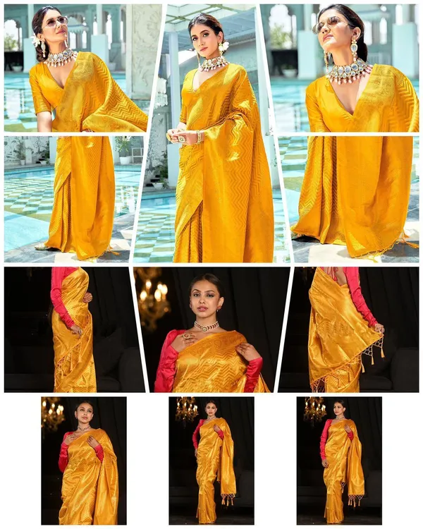 Marziyaa_Polka_Print_Banarasi_Jacquard_Saree_(Yellow)