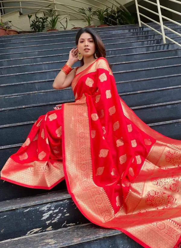 Marziyaa_Paisley_Banarasi_Jacquard_Saree_(Red)
