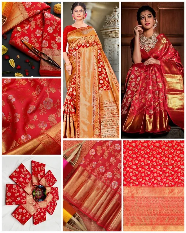 Marziyaa_Polka_Print_Banarasi_Jacquard_Saree_(Red)