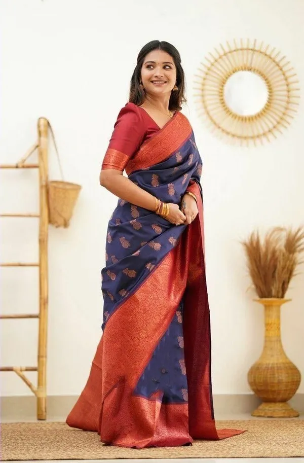 Marziyaa_Polka_Print_Banarasi_Jacquard_Saree_(Blue)