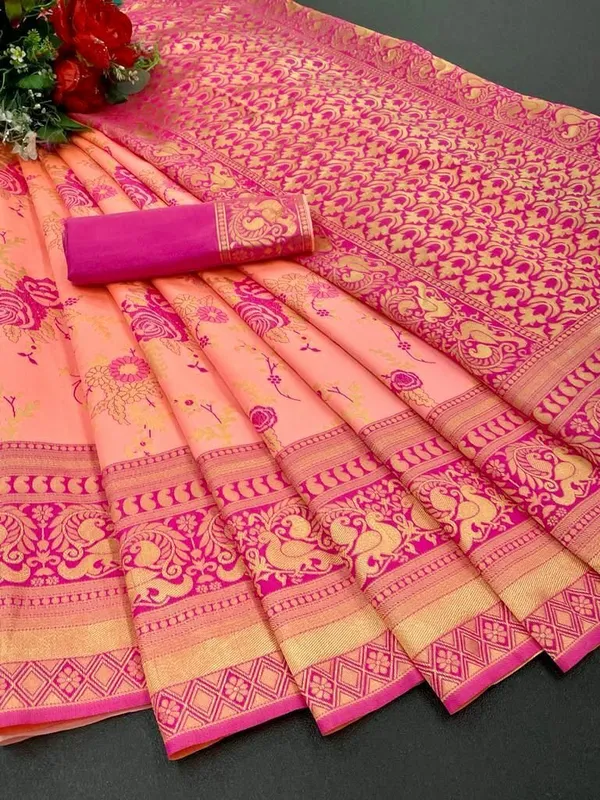 Marziyaa_Polka_Print_Banarasi_Jacquard_Saree_(Pink)