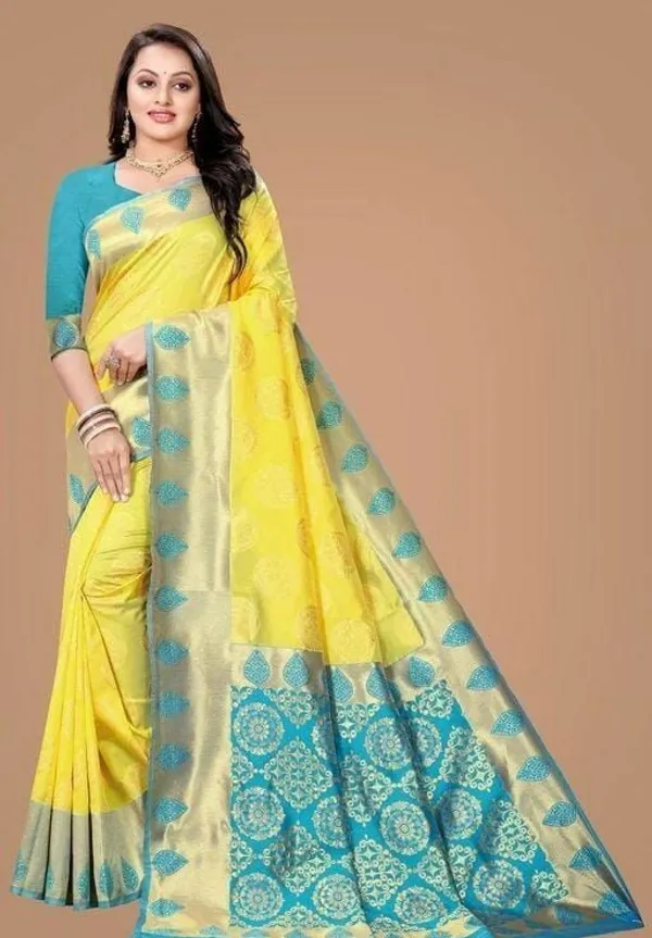 Marziyaa_Polka_Print_Banarasi_Jacquard_Saree_(Yellow)