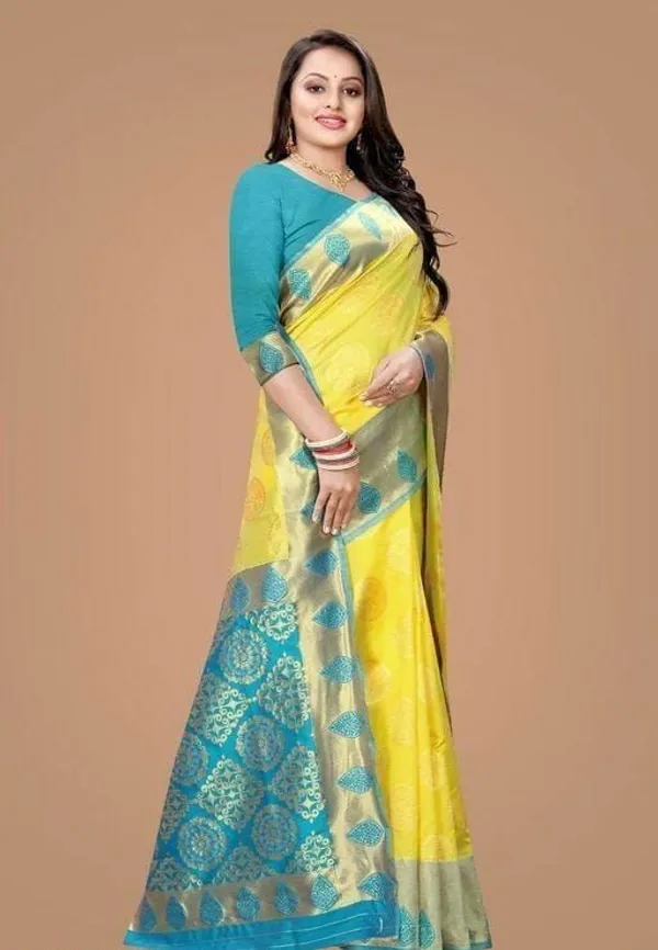 Marziyaa_Polka_Print_Banarasi_Jacquard_Saree_(Yellow)