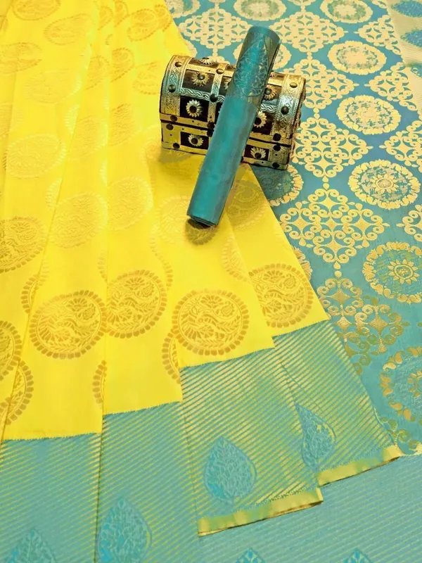 Marziyaa_Polka_Print_Banarasi_Jacquard_Saree_(Yellow)