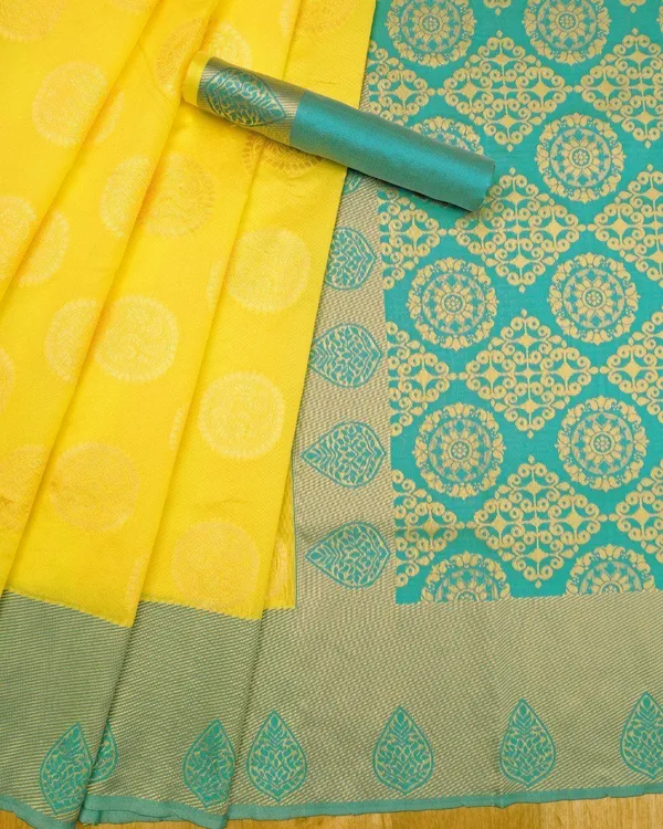 Marziyaa_Polka_Print_Banarasi_Jacquard_Saree_(Yellow)