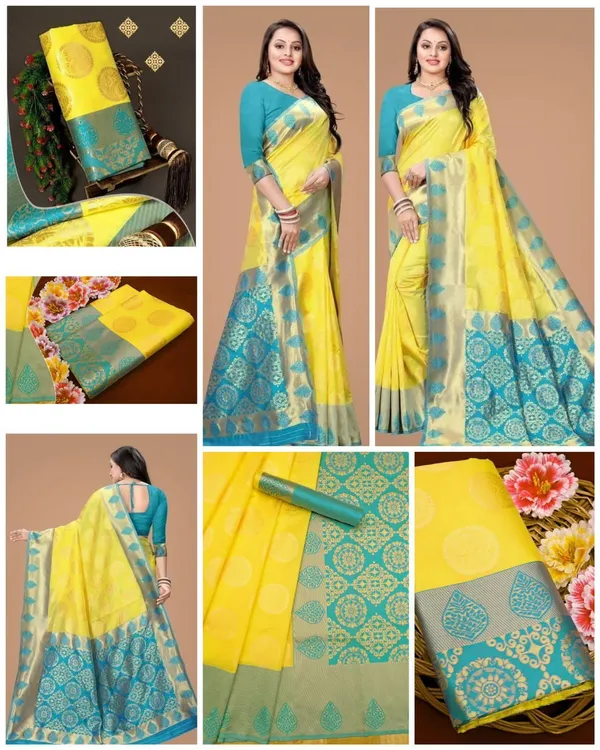 Marziyaa_Polka_Print_Banarasi_Jacquard_Saree_(Yellow)