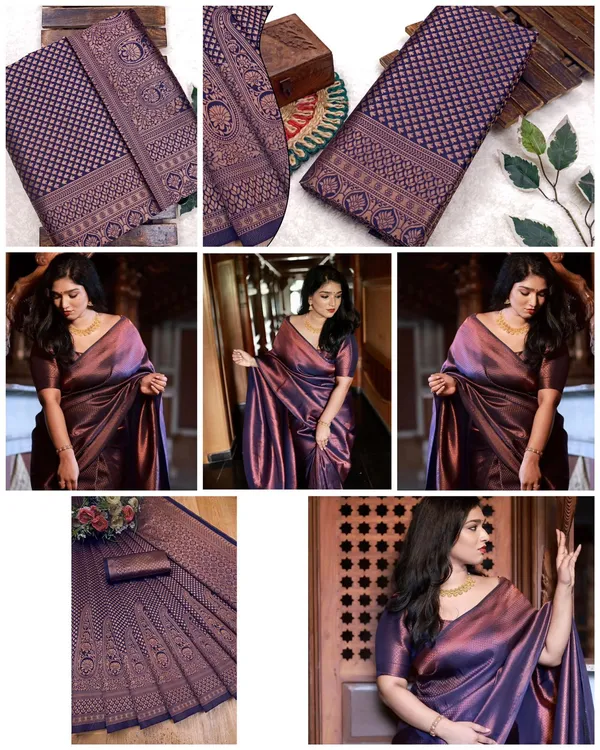 Marziyaa_Polka_Print_Banarasi_Jacquard_Saree_(Dark_Blue)