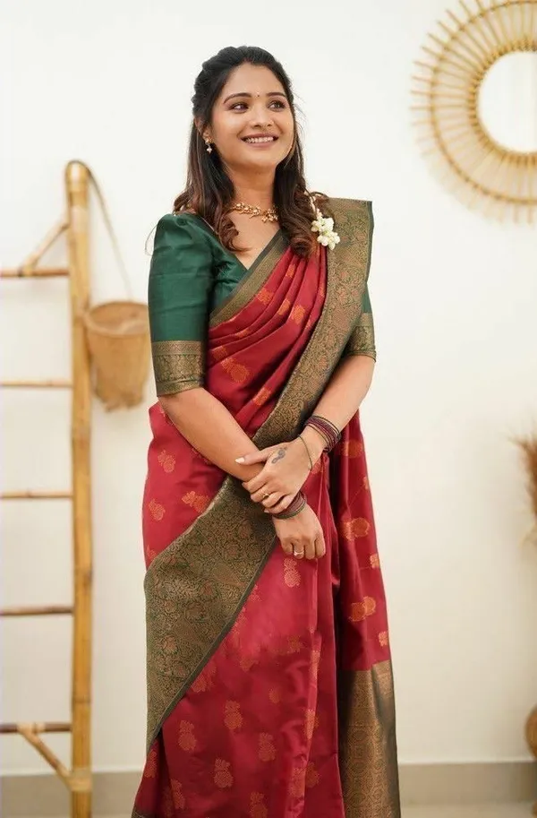 Marziyaa_Polka_Print_Banarasi_Jacquard_Saree_(Red)