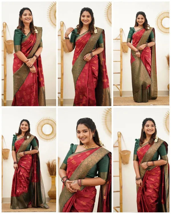 Marziyaa_Polka_Print_Banarasi_Jacquard_Saree_(Red)