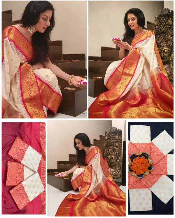 Marziyaa_Polka_Print_Banarasi_Jacquard_Saree_(White)