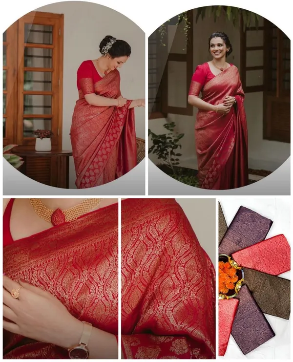 Marziyaa_Polka_Print_Banarasi_Jacquard_Saree_(Red)
