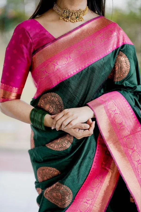 Marziyaa_Printed_Banarasi_Jacquard_Saree_(Green)