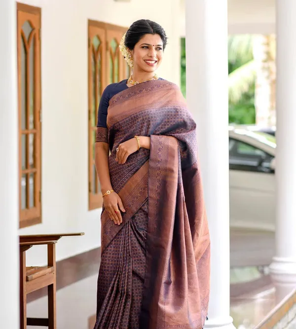 Marziyaa_Polka_Print_Banarasi_Jacquard_Saree_(Dark_Blue)