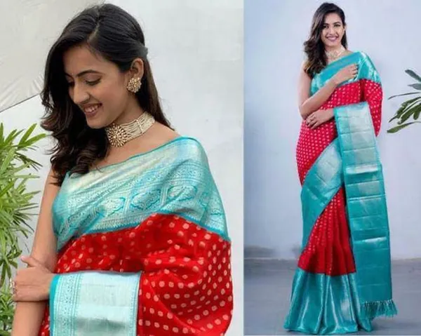 Marziyaa_Polka_Print_Banarasi_Jacquard_Saree_(Red)