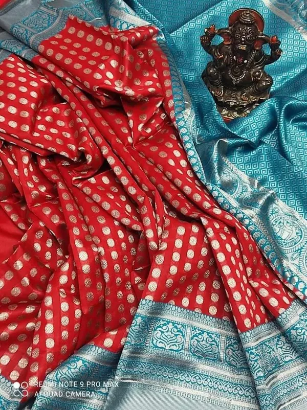 Marziyaa_Polka_Print_Banarasi_Jacquard_Saree_(Red)