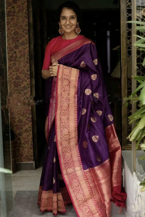 Marziyaa_Polka_Print_Banarasi_Jacquard_Saree_(Purple)