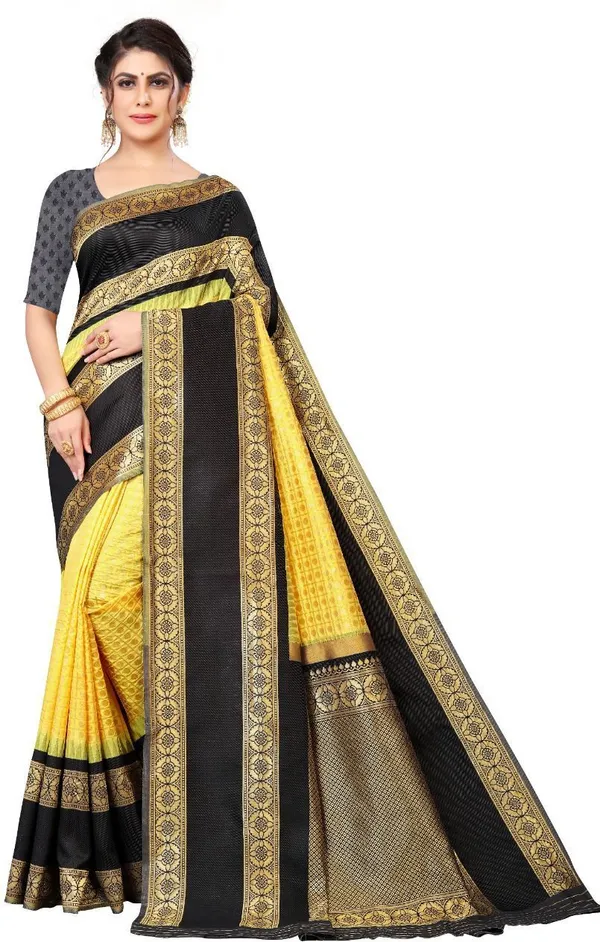 Marziyaa_Polka_Print_Banarasi_Jacquard_Saree_(Yellow)