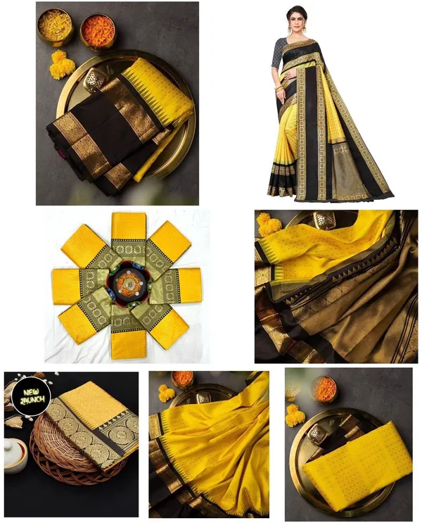 Marziyaa_Polka_Print_Banarasi_Jacquard_Saree_(Yellow)
