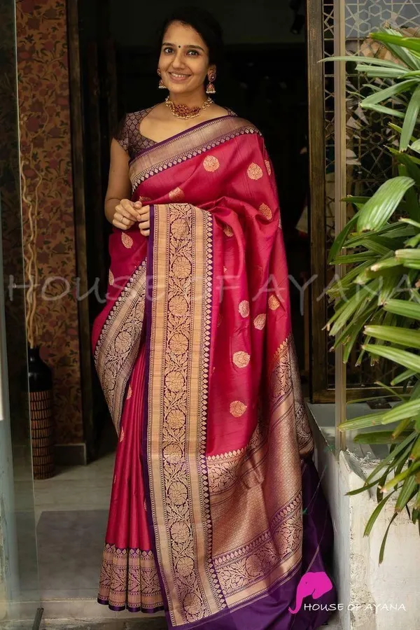 Marziyaa_Polka_Print_Banarasi_Jacquard_Saree_(Pink)