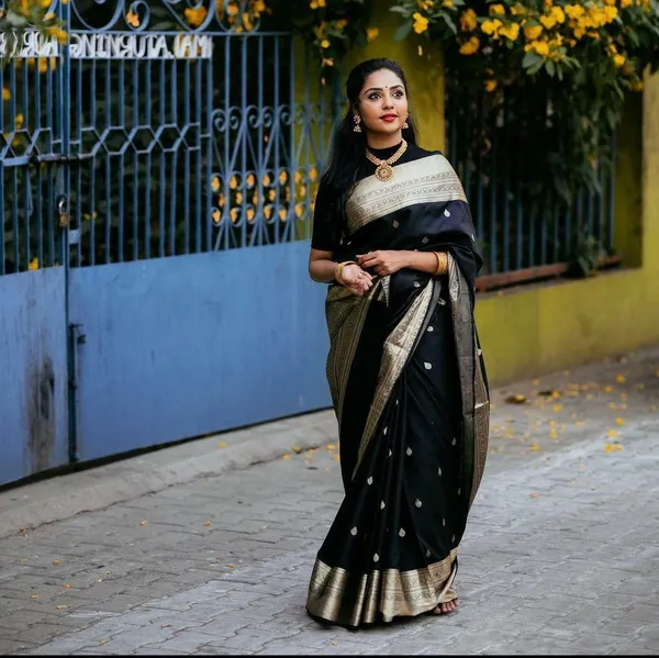 Marziyaa_Polka_Print_Banarasi_Jacquard_Saree_(Black)