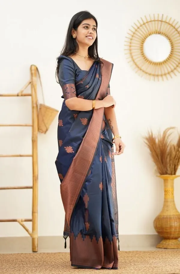 Marziyaa_Striped_Printed_Banarasi_Jacquard_Saree_(Dark_Blue)