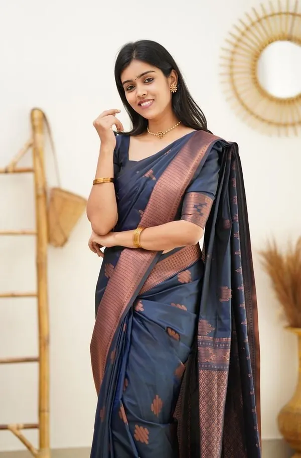 Marziyaa_Striped_Printed_Banarasi_Jacquard_Saree_(Dark_Blue)
