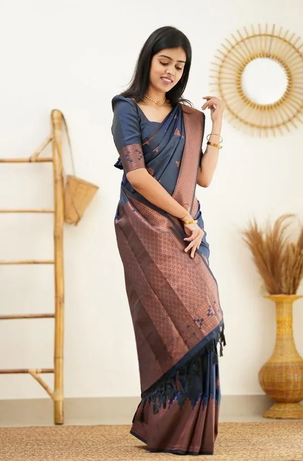 Marziyaa_Striped_Printed_Banarasi_Jacquard_Saree_(Dark_Blue)