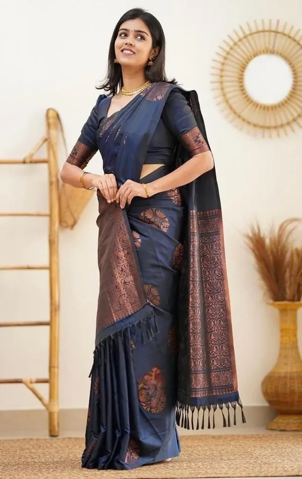 Marziyaa_Checkered_Banarasi_Jacquard_Saree_(Blue)
