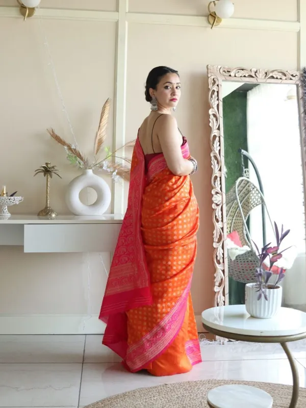 Marziyaa_Woven_Banarasi_Jacquard_Saree_(Orange_Pink)