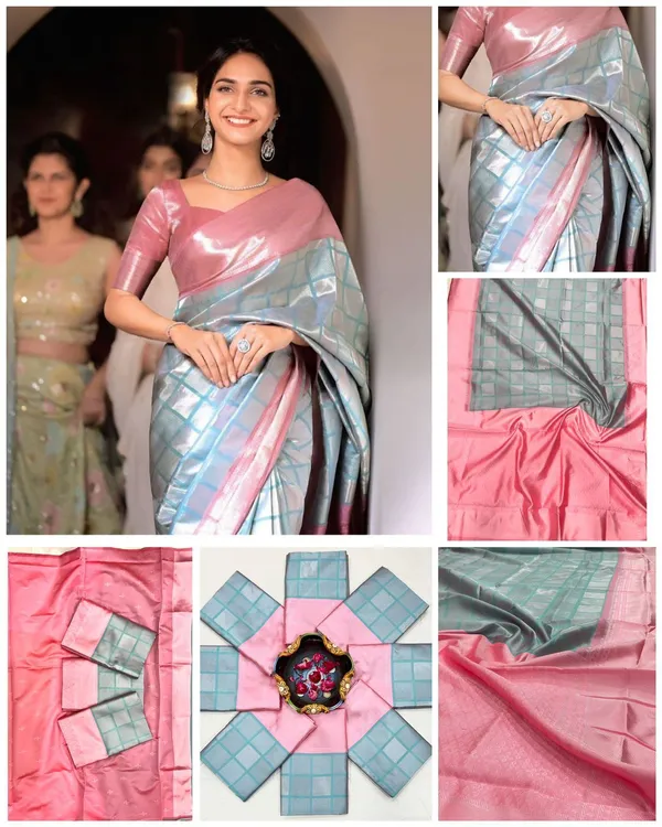 Marziyaa_Checkered_Banarasi_Jacquard_Saree_(Light_Blue_Pink)
