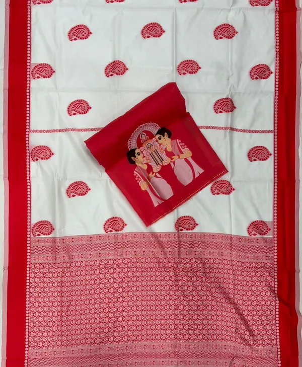 Marziyaa_Paisley_Banarasi_Jacquard_Saree_(White_Red)