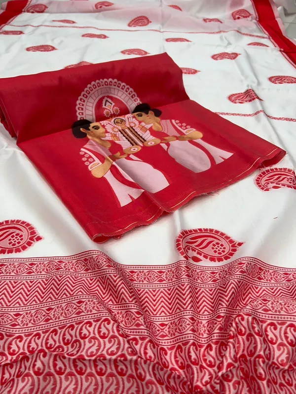 Marziyaa_Paisley_Banarasi_Jacquard_Saree_(White_Red)