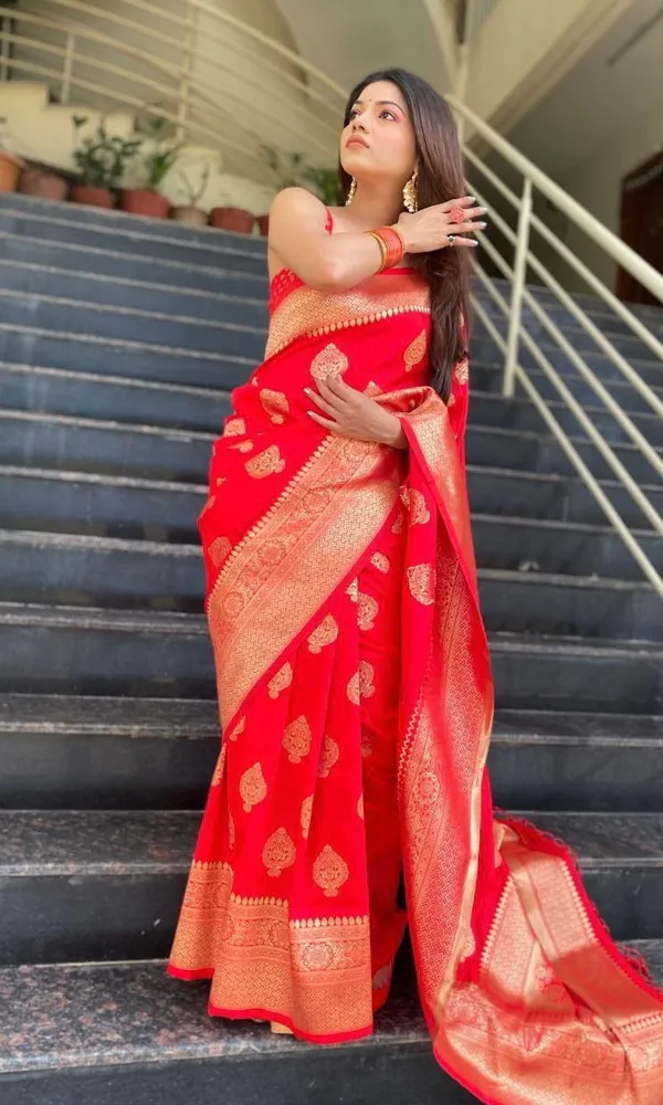 Marziyaa_Floral_Print_Banarasi_Jacquard_Saree_(Red)