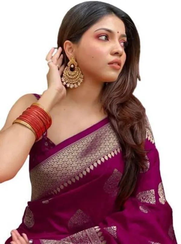 Marziyaa_Floral_Print_Banarasi_Jacquard_Saree_(Maroon)