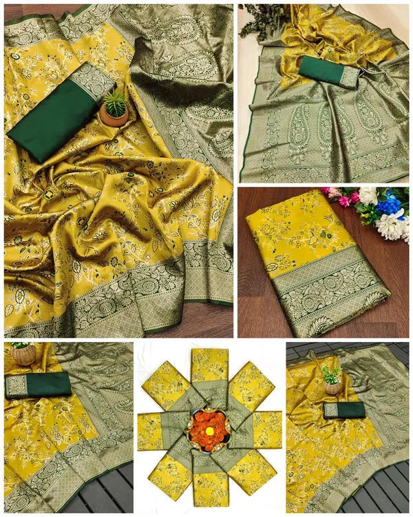 Marziyaa_Floral_Print_Banarasi_Jacquard_Saree_(Yellow)