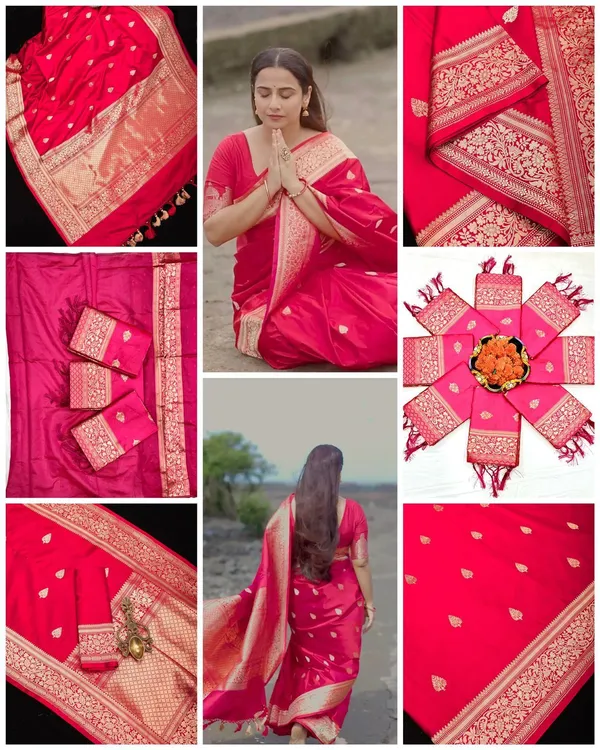 Marziyaa_Floral_Print_Banarasi_Jacquard_Saree_(Pink)
