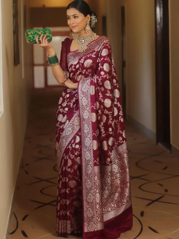 Marziyaa_Floral_Print_Banarasi_Jacquard_Saree_(Purple)
