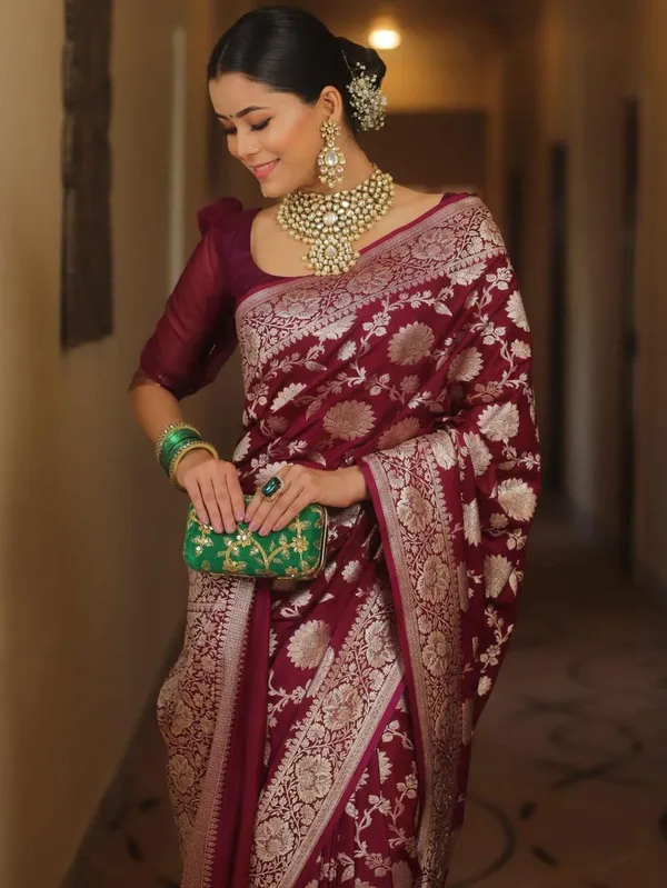 Marziyaa_Floral_Print_Banarasi_Jacquard_Saree_(Purple)